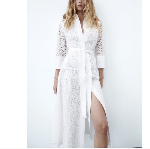 Zara Eyelet White Dress NWT - Picture 2 of 9